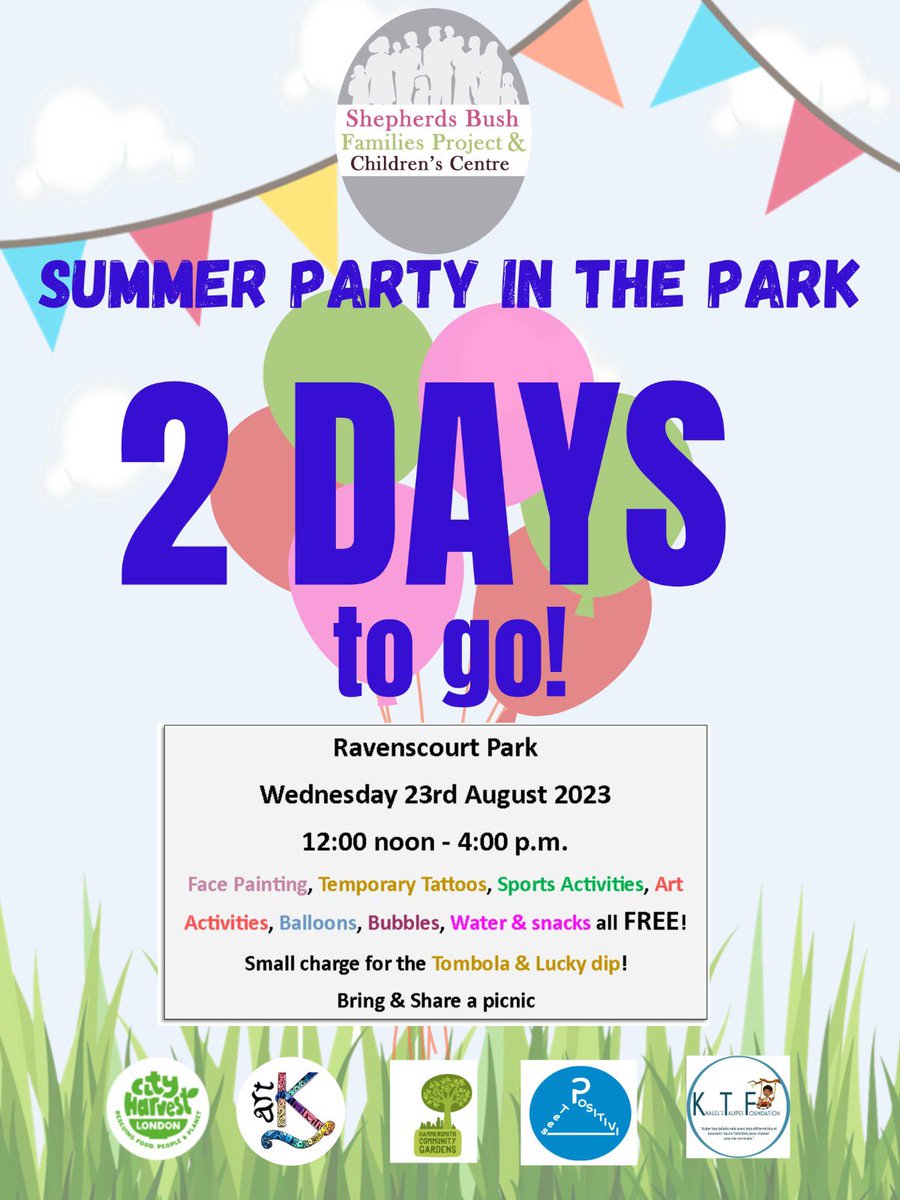 SBFamiliesProj's tweet photo. With our Party in the Park happening in just two days, we will be sharing more info/profiles on our friends from other organisations that will be joining us. Keep an eye out on our feed/stories for more info. 💜
#partyinthepark #sbfp #freeeventforfamilies #thingstodoinwestlondon https://t.co/PJvdURKiq0