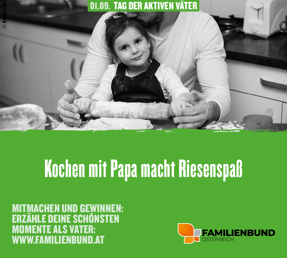 ‼Tag der aktiven Väter: 01.09.2023‼
Kochen mit Papa macht Riesenspaß! Mitmachen und ein WE in Rom gewinnen! 🥳
Alle Infos auf: tagderaktivenvaeter.at
#familienbund #tagderaktivenväter2023 #vatersein #familie #gewinnspiel
<a href="/oebb/">oebb</a> @ravensburger