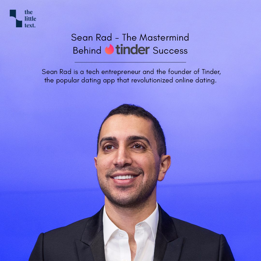 thelittext's tweet photo. Swipe right on success with Sean Rad, the tech innovator behind Tinder's game-changing platform.

#SeanRad #TinderFounder #TechInnovation #Disruptor #Entrepreneur #SuccessStory #OnlineDating #InnovativeApproach #Trailblazer #FutureofTech https://t.co/35dabsTz0S