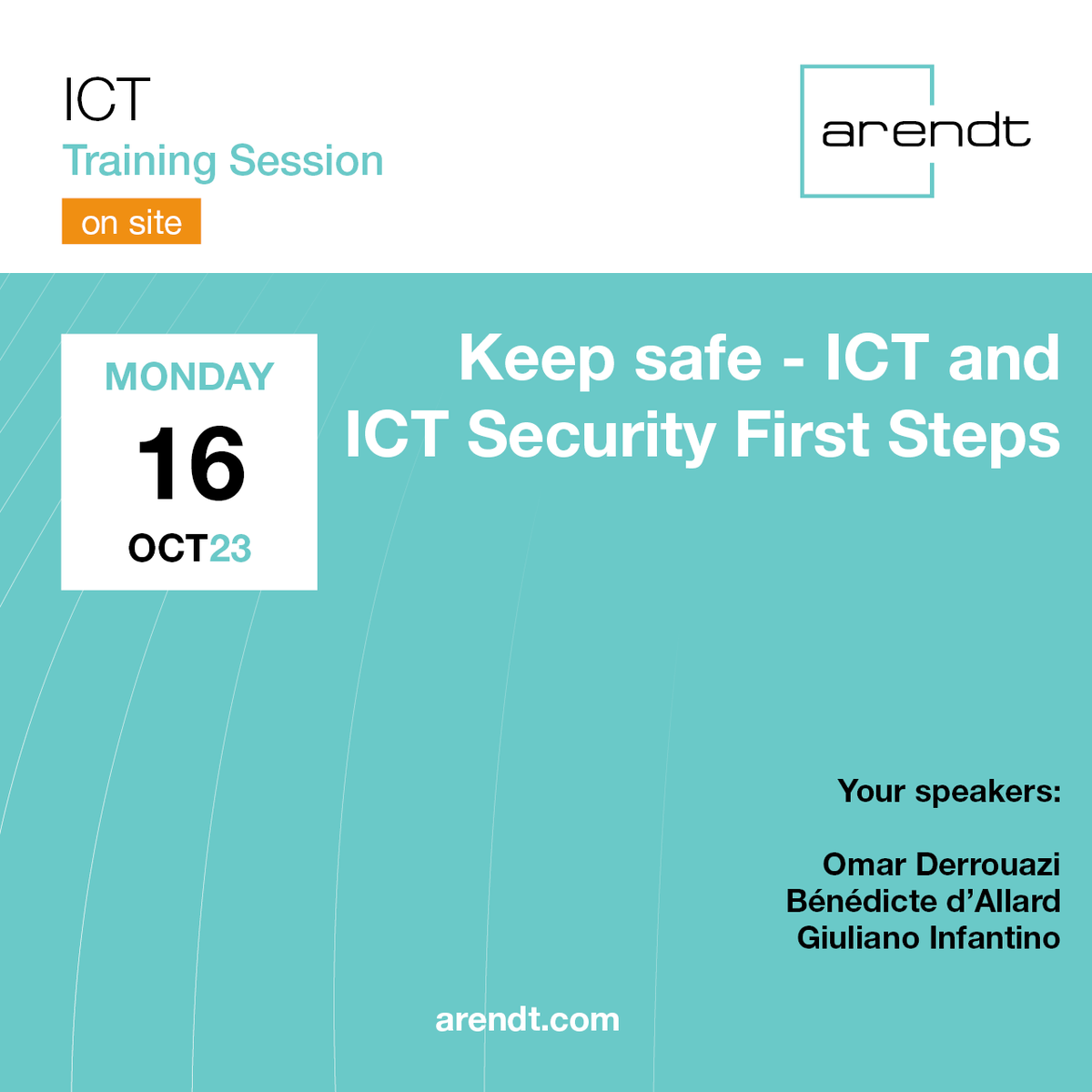 ArendtMedernach's tweet photo. 🧑💼Prepare and organise your #ICTSecurity policy: register now to our #training session.
💡 Our experts will fill you in on the important #ICT and ICT security concepts and methodologies necessary to prepare and organise your regulated company’s compliance with applicable #regulatory requirements in the field of ICT.
✔️ Register now > https://t.co/Y05EzvGYkp
✔️ Read our full training agenda > https://t.co/pCbqxmBv48
For more info > institute@arendt.com
#legal #luxembourg #arendtinstitute #ICTRisks #IT #ITSecurity #ITSecurityAudit