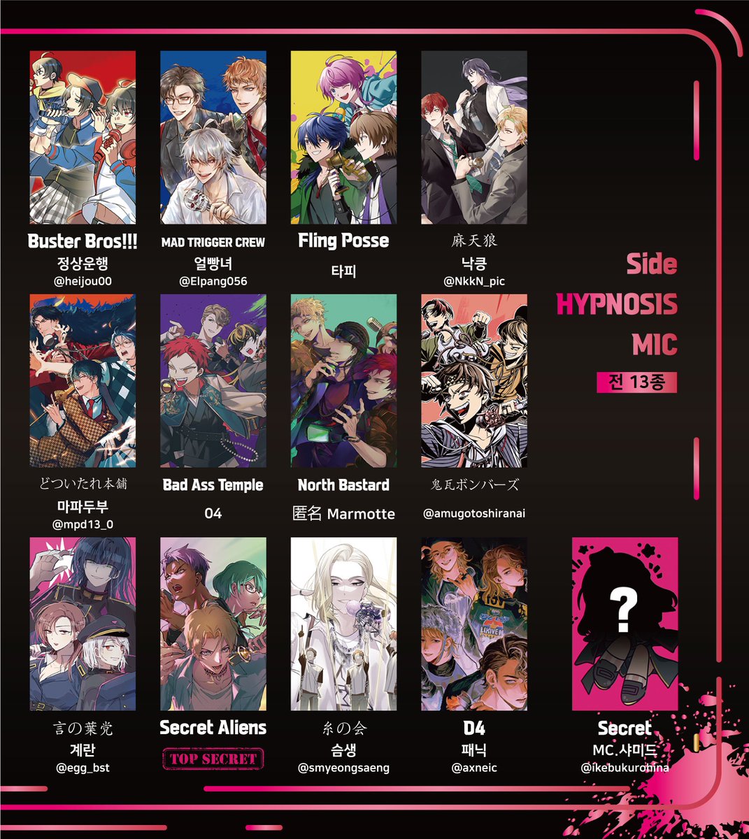 🎤🏆🎤

행사 당일 본부석에서 판매하는 트레이딩 카드 일러스트를 공개합니다.
본 행사의 트레이딩 카드는 카드 배틀 게임으로 기획되어, 일러스트 위에 각각의 속성과 효과를 표기하는 형식으로 제작됩니다.

멋진 작품으로 행사를 빛내 주신 협력자 분들께 깊은 감사를 드립니다.🤘😎