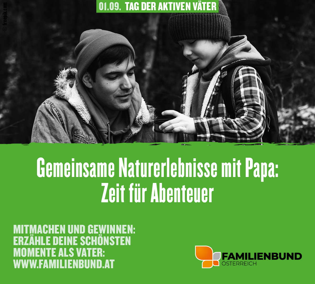‼Tag der aktiven Väter: 01.09.2023‼
Gemeinsame Naturerlebnisse mit Papa: Zeit für Abenteuer! Mitmachen und ein WE in Rom gewinnen! 🥳
Alle Infos auf: tagderaktivenvaeter.at
#familienbund #tagderaktivenväter2023 #vatersein #familie #gewinnspiel
<a href="/oebb/">oebb</a> @ravensburger