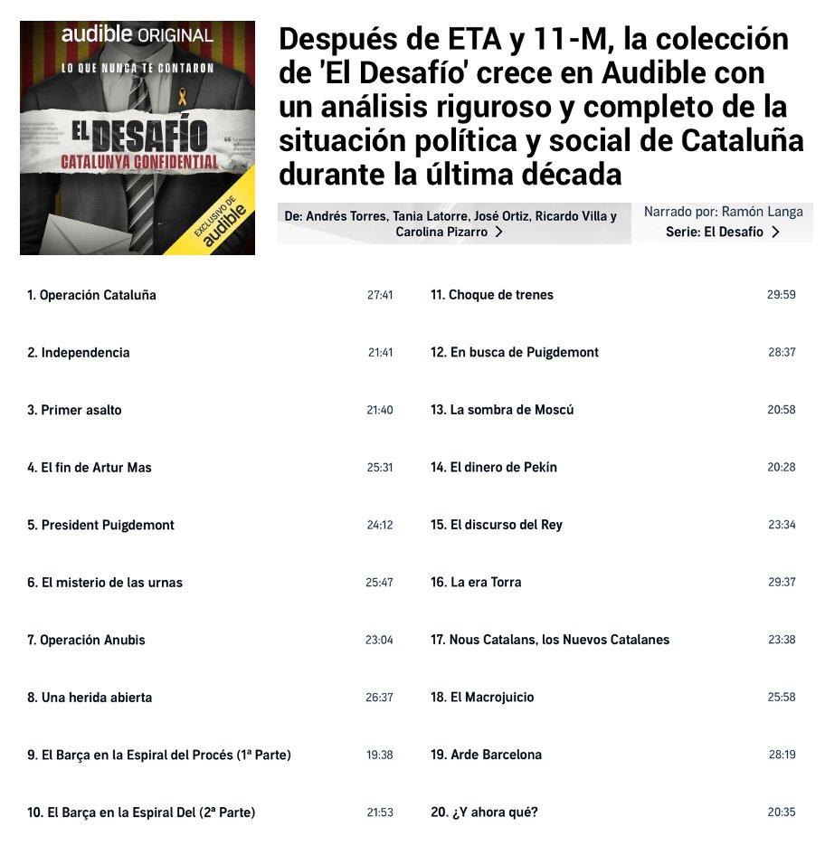 Qué completo, exigente y concienzudo es el documental #CatalunyaConfidential en <a href="/Audible_ES/">Audible.ES</a>: ¡esencial para comprender lo sucedido y lo que puede pactarse tras el #23J! Enhorabuena a equipos <a href="/ParTelevision/">Par Producciones</a> y <a href="/THEVOICEVILLAG1/">The Voice Village</a>

🔗 bit.ly/3QGBYLw
🎧 bit.ly/3QNkRaH
