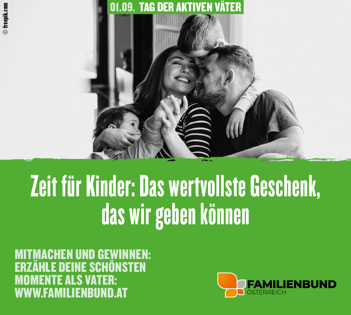 ‼Tag der aktiven Väter: 01.09.2023‼
Zeit für Kinder: Das wertvollste Geschenk, das wir geben können! Mitmachen und ein WE in Rom gewinnen! 🥳
Alle Infos auf: tagderaktivenvaeter.at
#familienbund #tagderaktivenväter2023 #vatersein #familie #gewinnspiel
<a href="/oebb/">oebb</a> @ravensburger