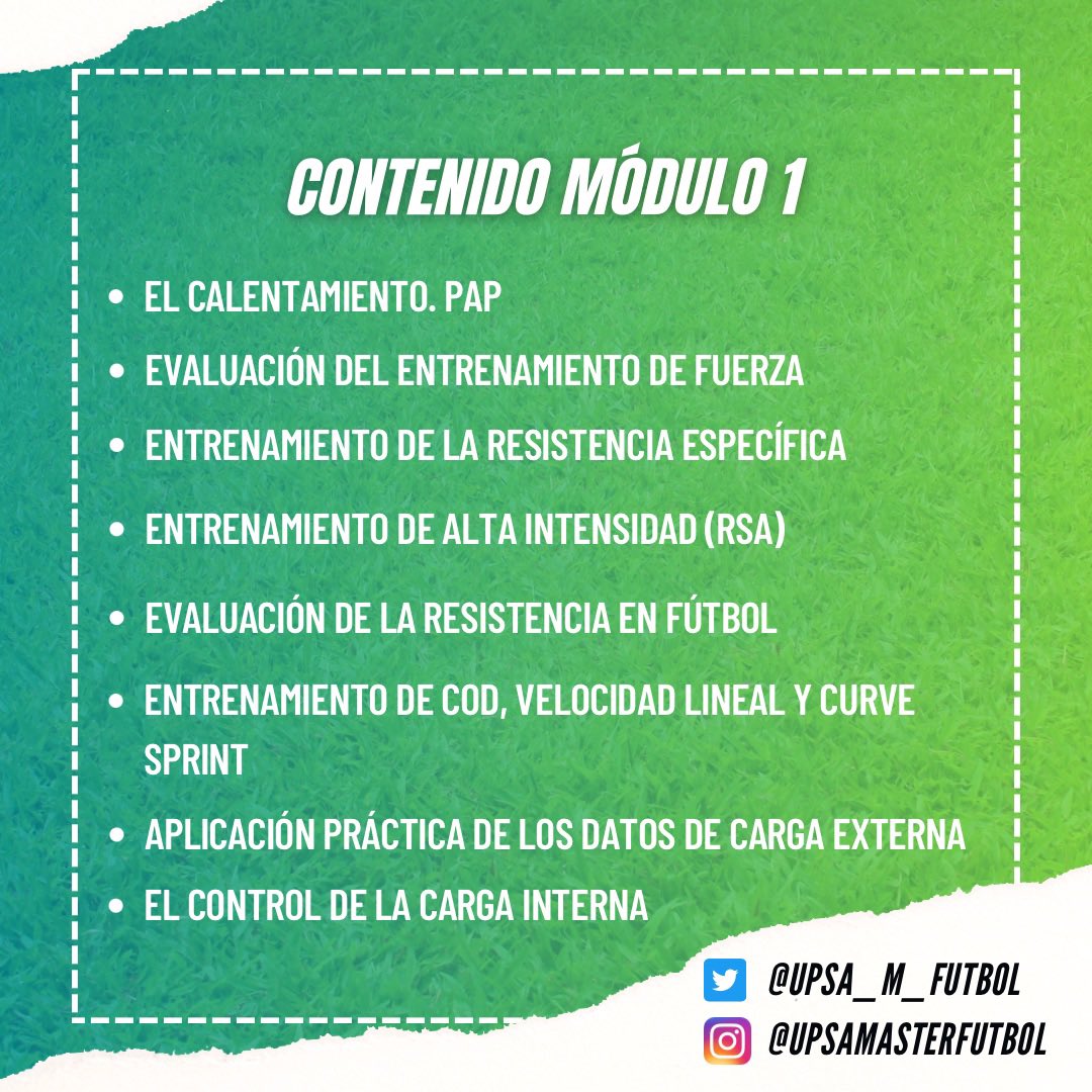 Esta semana comenzamos a presentaros a todos nuestros profesores. 

Comenzamos con el módulo 1:

𝓔𝓷𝓽𝓻𝓮𝓷𝓪𝓶𝓲𝓮𝓷𝓽𝓸 𝓭𝓮 𝓵𝓪 𝓬𝓸𝓷𝓭𝓲𝓬𝓲ó𝓷 𝓯í𝓼𝓲𝓬𝓪

 📮 master.futbol@upsa.es 

upsa.es/oferta-academi…