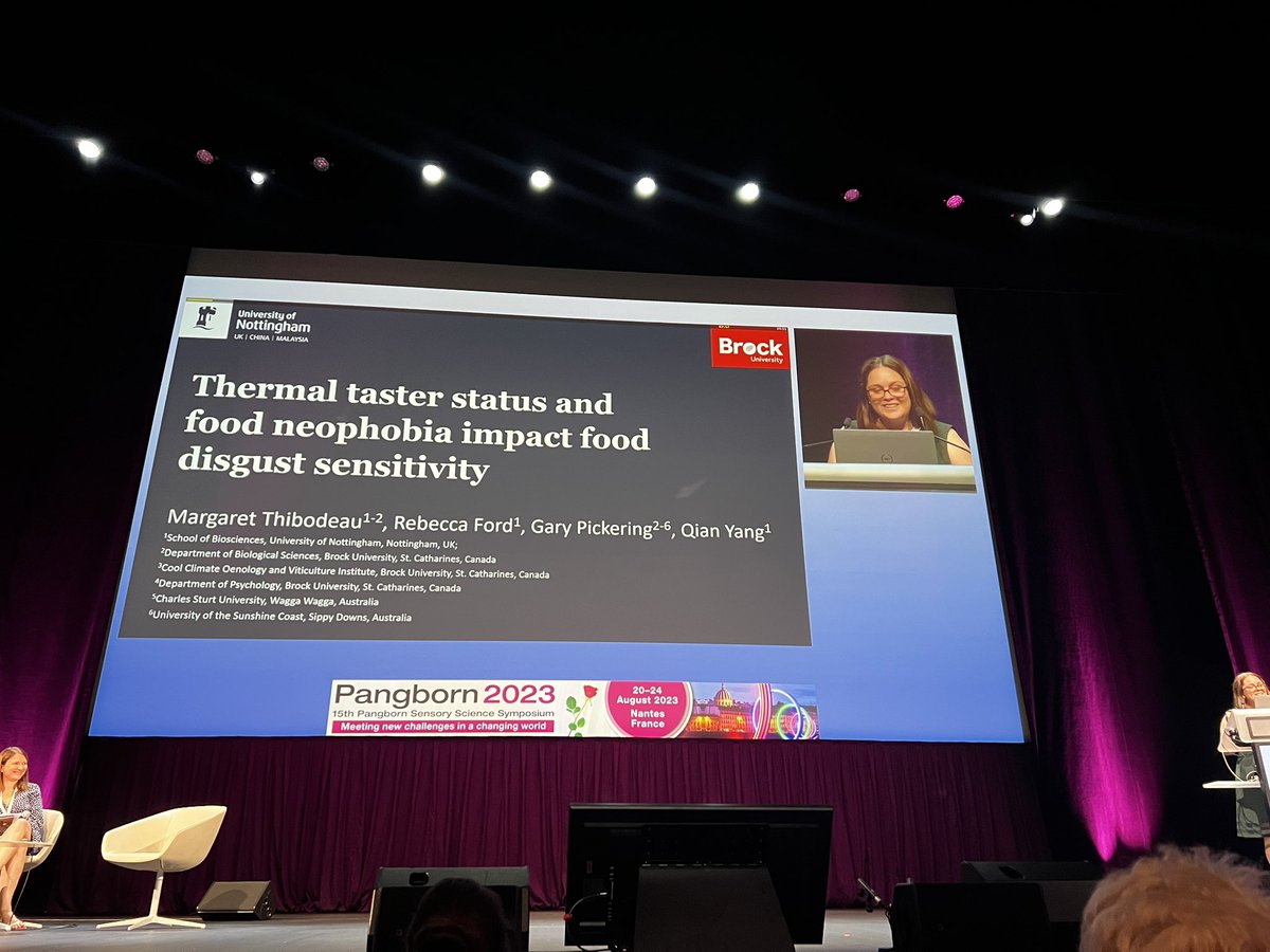 Well done @mk_thibodeau for giving a fantastic flash poster presentation talking about food disgust, thermal taster and food neophobia at @pangborn2023 for over 1100 delegates! Go team! @UoNsensory