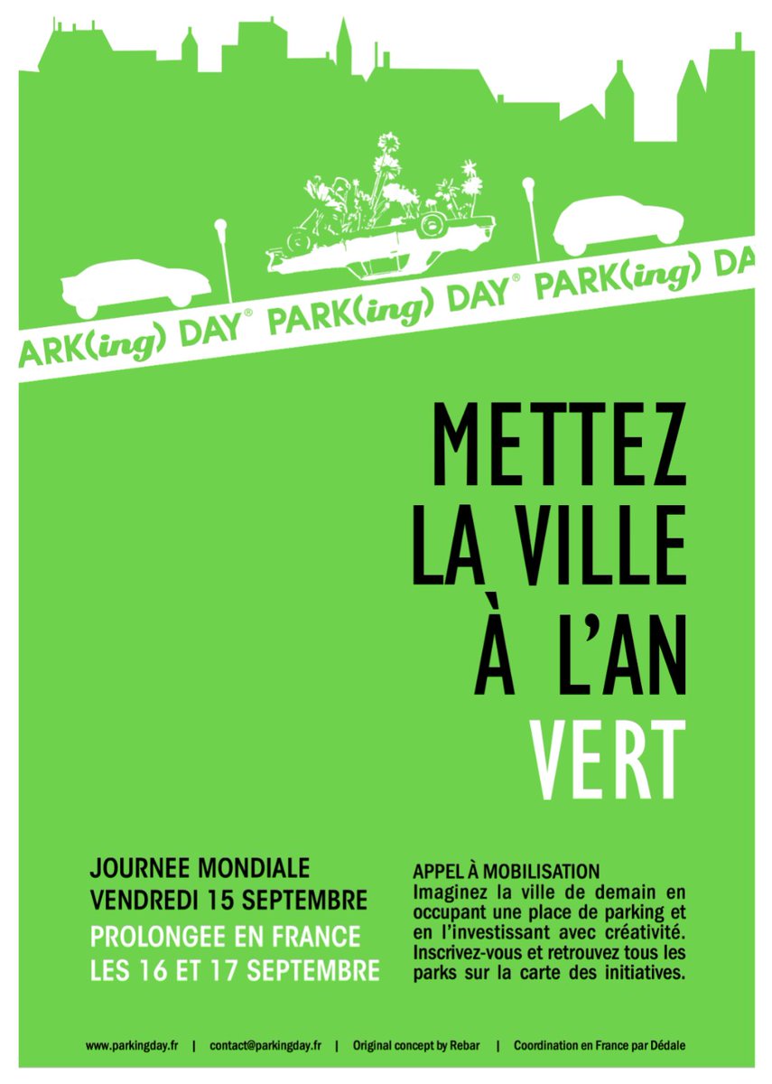 J-25 avant la 13ème édition de PARK(ING) DAY ! 

Rendez-vous le 15 septembre !
PARK(ING) DAY n'attend plus que vous ! Inscriptions sur parkingday.fr