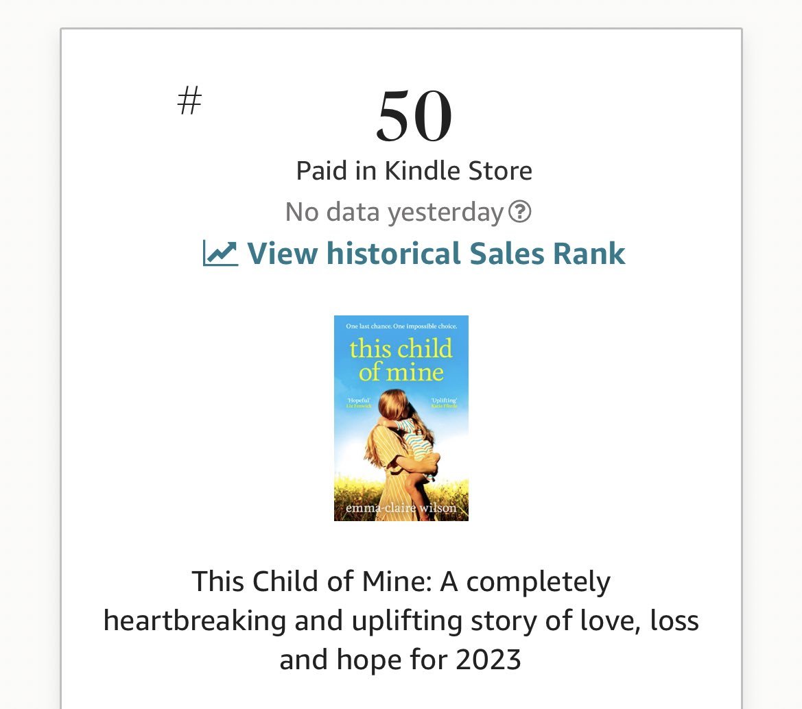 We're delighted that #ThisChildofMine, Emma-Claire Wilson's emotional and uplifting debut is a Top 50 Kindle Bestseller in the US! Huge congratulations to @ECWilsonWriter on this brilliant news 🎊 Get your copy for just $0.99 this August 🇺🇸amz.run/70y9