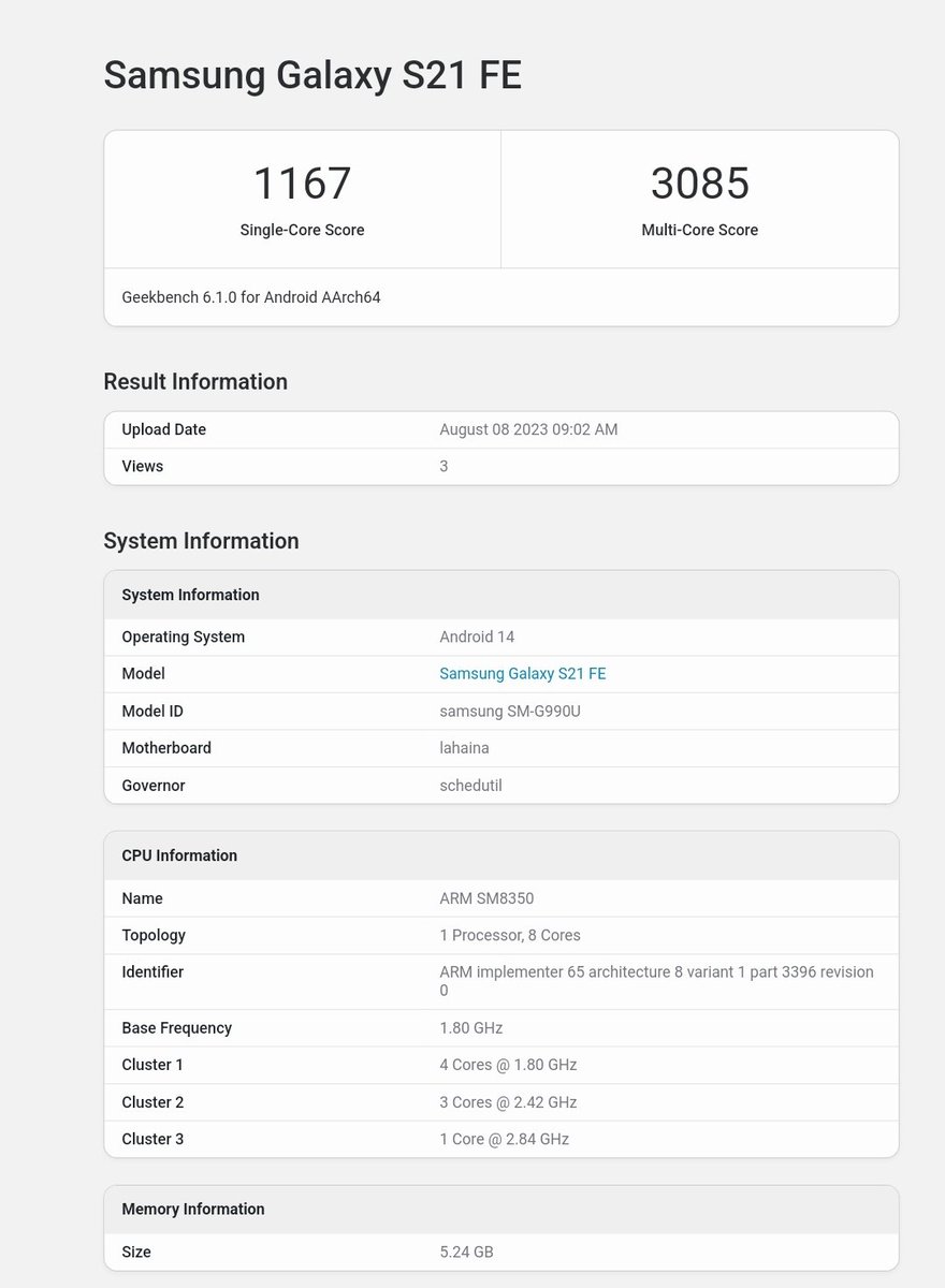 Galaxy S21 Ultra and S21 FE spotted on Geekbench running One UI 6 Android 14 

#GalaxyS21 
#GalaxyS21FE 
#OneUI6 
#Samsung