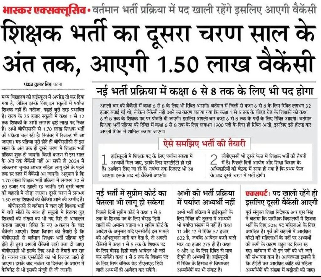 हम जुमलेबाजी नहीं करते, जो कहते है वो करते है।

विगत एक वर्ष में शिक्षा, गृह, स्वास्थ्य सहित अन्य विभागों में 3 लाख से अधिक रिक्त पदों पर बहाली एवं नियुक्ति की प्रक्रिया के बाद अन्य नए पदों के सृजन एवं बहाली की कारवाई जारी है।

हमारी सरकार आपके सुनहरे एवं सुरक्षित भविष्य के प्रति