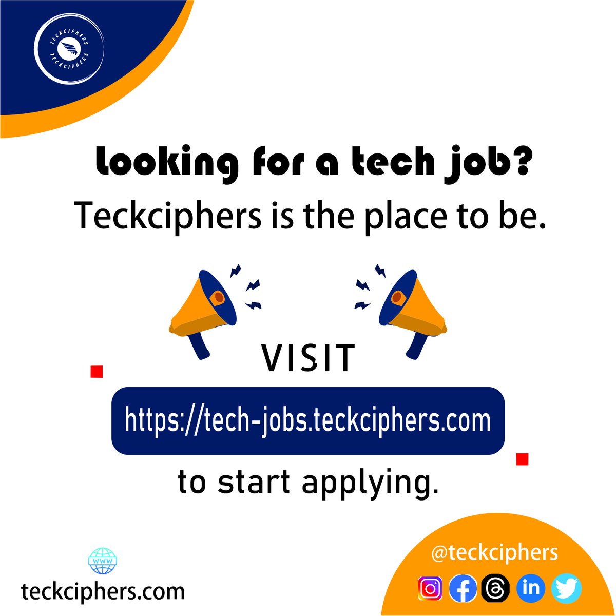 teckciphers's tweet photo. Teckciphers is a leading software services company that also provides access to a comprehensive tech jobs site. By visiting https://t.co/8dAXKfeQLk, you can access thousands of verified job opportunities in the tech industry. 
#Teckciphers #TechJobs #JobVacancy #TechTalent https://t.co/Y6Rrik2I3W