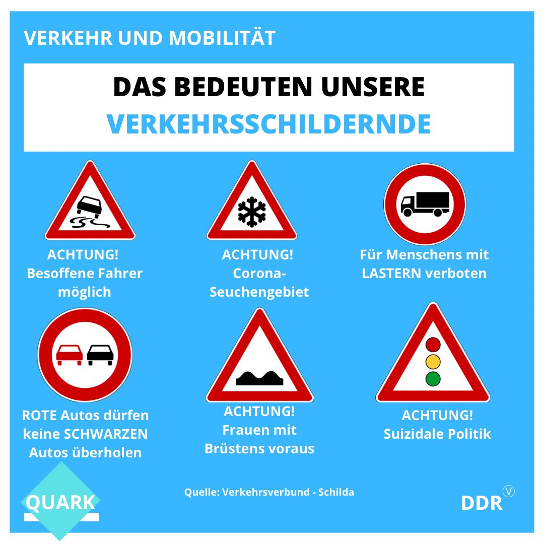 QuarkDDR's tweet photo. Weil es immer wieder und immer noch falsch gemacht wird: Hier noch einmal zur Erinnerung, was Verkehrsschildernde so bedeuten. Auch, wenn sich natürlich niemand dran hält: https://t.co/JyXsAPPZOS