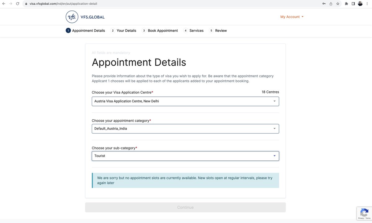 sharanmechie's tweet photo. @VFSGlobal - Seems your website is down. For the past week, not shown an avl slot towards an Austria visa appointment from New Delhi. Submitting a complaint throws an error. Could you please assist ? 
@AustriainIndia https://t.co/gJLS1SIPuw