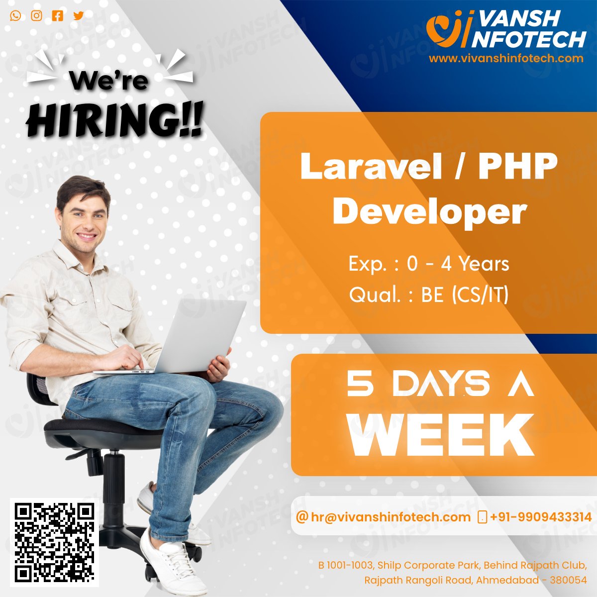 VivanshInfotech's tweet photo. ⚠️ We are Hiring!⚠️ #Recruiting candidates!
Vivansh Infotech having openings for the position of Laravel/PHP Developer
#VivanshInfotech #jobopenings #hiringalert #hiringimmediately #applynow #laravel
#laraveljobs #phpdeveloper #php #phpjobs #sharecv #likesharecommentonpost https://t.co/n77tuK3bqy