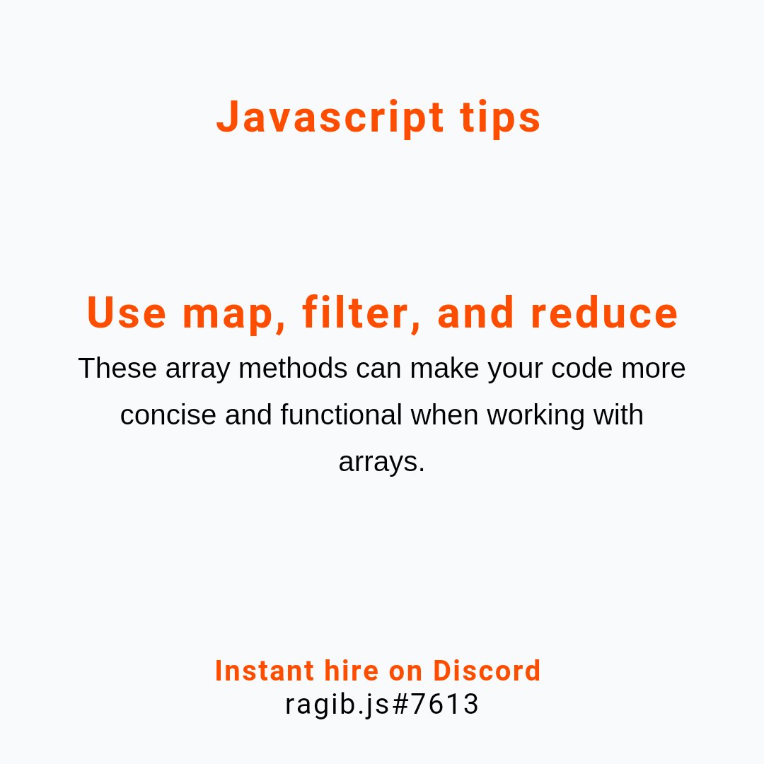 jr_eidris's tweet photo. Use map, filter, and reduce

Free offers for you guys!!! 🎊💰💰
Check my website https://t.co/bDwPltkXs8

#javascript #webdevelopment #coding #programming #learnjavascript #javascriptcourse #javascripttraining #frontenddevelopment #javascriptclasses #developertraining #webdev https://t.co/dZuWirTLjn