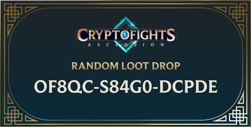 CryptoFights's tweet photo. GM Fighters! 
Here's a random loot drop to start your week.
Single Use. First Come, First Serve! 

1. Sign into CryptoFights
2. Click "Game Codes" in the Global Menu 
3. Enter Code &amp; View Your Reward!

Share a screenshot of your reward with #CFSGG https://t.co/d7bjtV1TKS