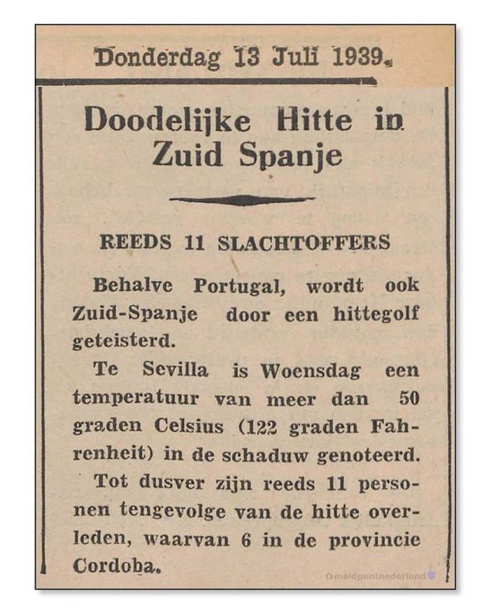 @HLN_BE Boven de 40 graden ? Wow. Niet te geloven dat de Spanjaarden niet allemaal zijn uitgestorven in 1939. Toen het zelfs 50 graden werd….