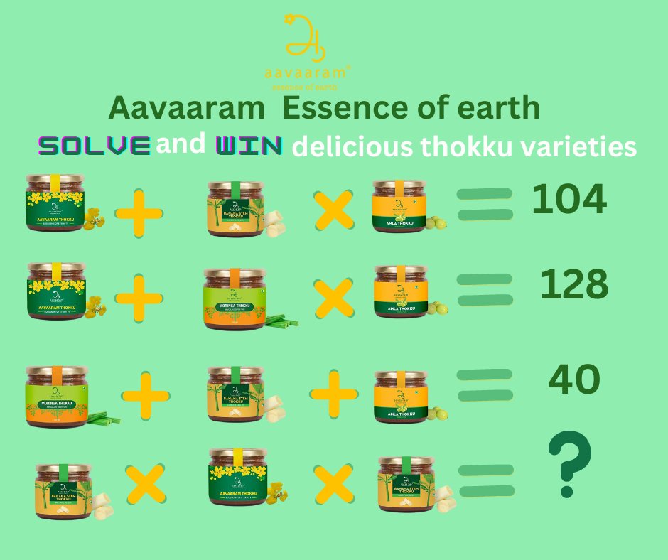 aavaaram's tweet photo. Let's create a culinary masterpiece together! As you enjoy the puzzle of flavours, share your Thokku creations with us and tag your culinary partner. 
#aavaaram#thokku#organic#food#greanery# https://t.co/n0ymw1Hy6L