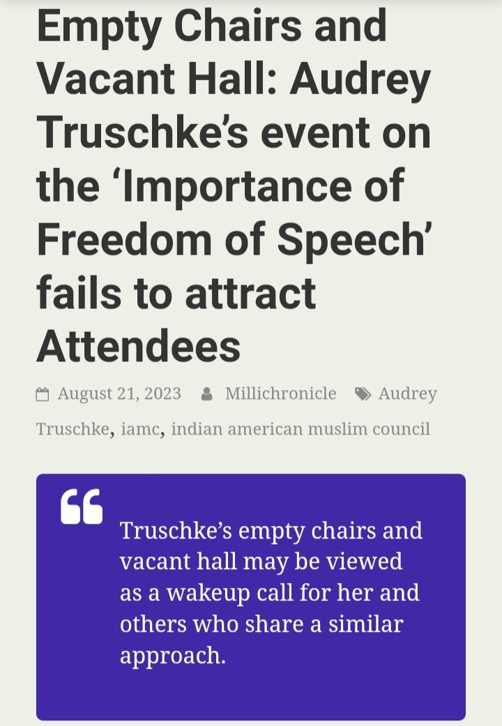 OopaliOperajita's tweet photo. Courtesy: Millichronicle
An #emptyhall for #AudreyTruschke's talk. https://t.co/pA5gQ0mRGn