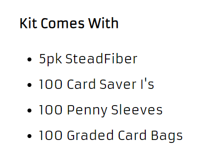 SteadxDeals's tweet photo. Introducing the SteadFiber Grading Starter Kit. This ready to go kit comes with enough essentials to grade 100 cards. 

RT &amp; follow for a chance to win one of these kits! 🔥

Don't feel like waiting? Hit the link in my bio to buy one today! https://t.co/Ff7EwC4Lzn