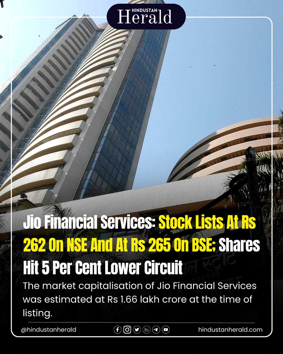 Exciting times in the financial world! Jio Financial Services makes its stock exchange debut at Rs 262 on NSE and Rs 265 on BSE. 📈💼 #JioFinancialServices #StockDebut #MarketBuzz 📊