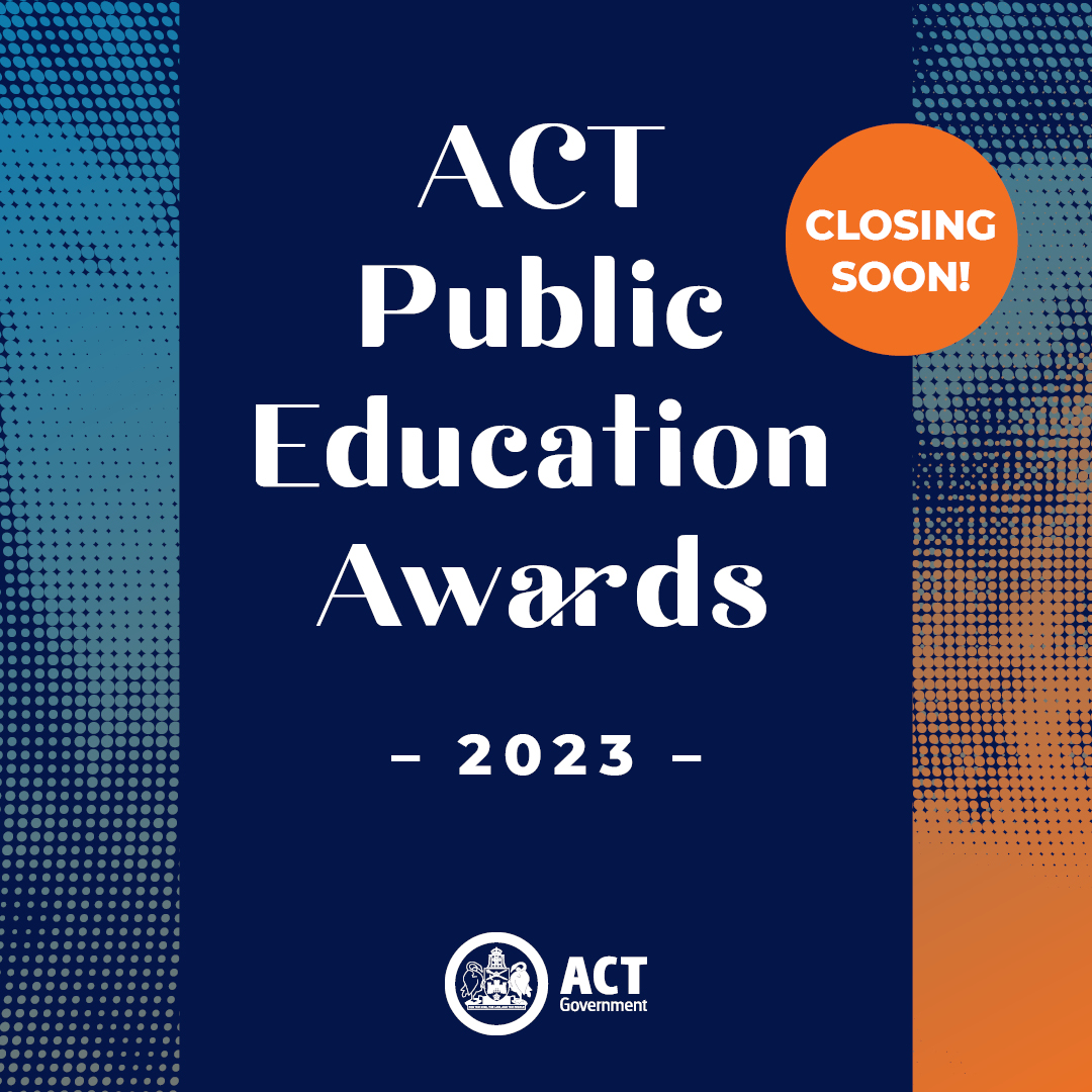 Nominations for the 2023 ACT Public Education Awards close in one week!
To nominate an inspiring individual or team working in our public schools and Education Support Office visit 
ow.ly/Wcsg50PBhof
Nominations close 28 August 2023.