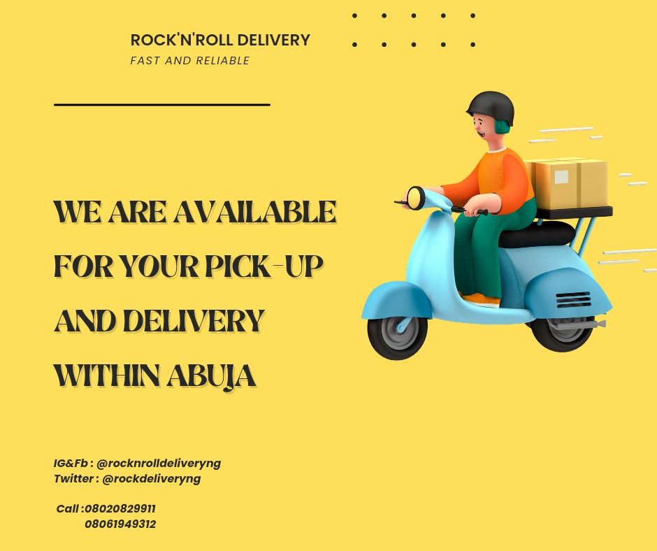 ifygoodthing's tweet image. Do you need dispatch services? 

Then look no further because Rock&apos;n&apos;Roll Delivery is here for you. 

We rock, you roll with your day&apos;s activities.

We are a call away or chat away
0806 194 9312

#dispatch #AbujaTwitterCommunity #mailservice #abujabusiness