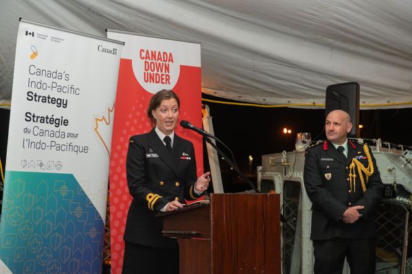 canadadownunder's tweet photo. Last Friday, a reception was held aboard the 🇨🇦 HMCS Montreal with key stakeholders, partners and friends of Canada to discuss our objectives as part of the Indo Pacific Strategy and Canada’s position as an active and engaged partner in the Indo-Pacific region was reiterated. https://t.co/TRMVJJXieR