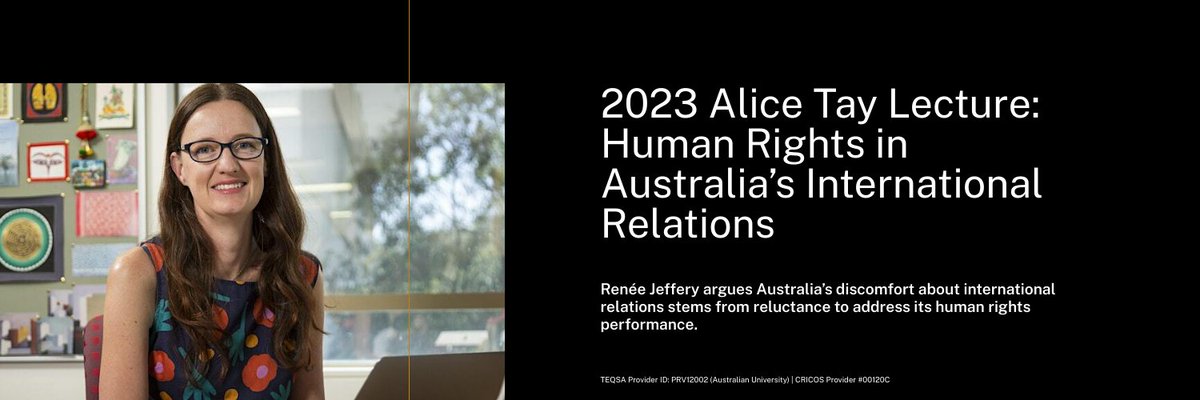 Register now for the 2023 Alice Tay Lecture: Human Rights in Australia’s International Relations with Professor @ReneeJeffery @Freilich_ANU 📅Thurs 7 September 2023 🕐5:45-7:30pm 📍RSSS Building Auditorium, 146 Ellery Cres, Acton ACT 2601 Register here: bit.ly/3DVELbU
