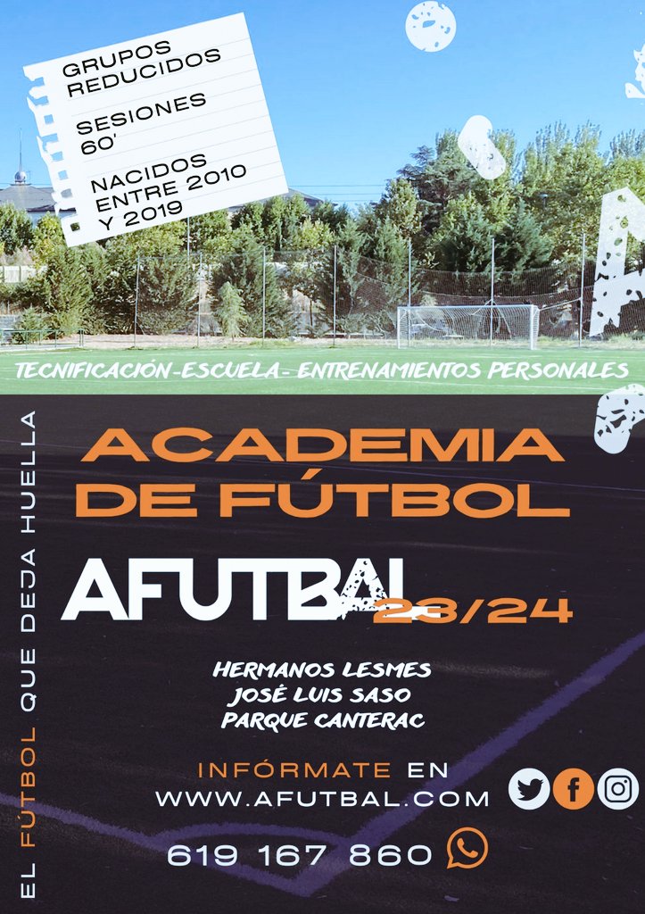 ACADEMIA | ¡Vuelve AFUTBAL! ⚽️

La Academia de Fútbol AFUTBAL calienta motores para iniciar en octubre la temporada 2023/2024 🤗

🏟️Hermanos Lesmes
🏟️José Luis Saso
🏟️Parque Canterac

Ya te puedes inscribir aquí 👉 afutbal.com/academia-de-fu…

#afutbal #academia #futbol #valladolid