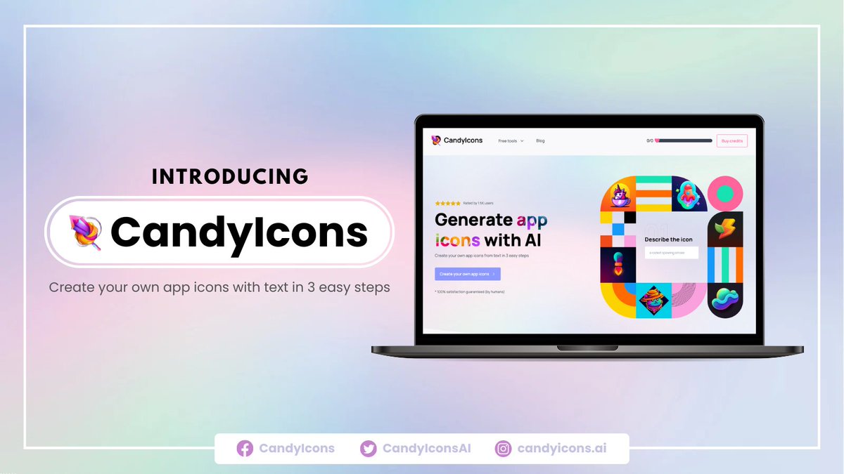 CandyIconsAI's tweet image. Design unique and personalized AI-generated app icons in just a few clicks with CandyIcons!🍭✨

CandyIcons is an AI tool that allows users to find or create high-quality icons to quickly enhance their product.

Check out our AI app icon generator here: candyicons.com 🚀