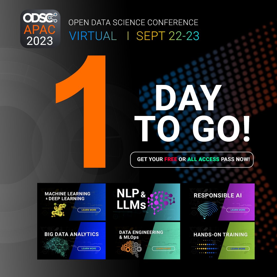 _odsc's tweet image. Don’t miss your last chance to join us at #ODSCAPAC for hands-on workshops and tutorials, expert-led talks and more. Register now–free and paid passes available. hubs.li/Q01_qyQy0
