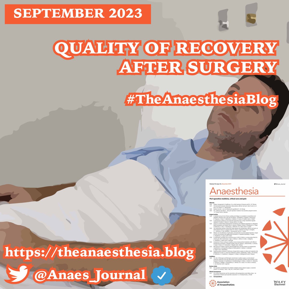 Anaes_Journal's tweet image. 🔓Quality of recovery after surgery👇

The September issue is now online! Topics include:
-laparotomy
-opiates
-hybrid intubation
-aerosols
-tranexamic acid
-...and much more!

#TheAnaesthesiaBlog

🔗theanaesthesia.blog/2023/08/20/qua…