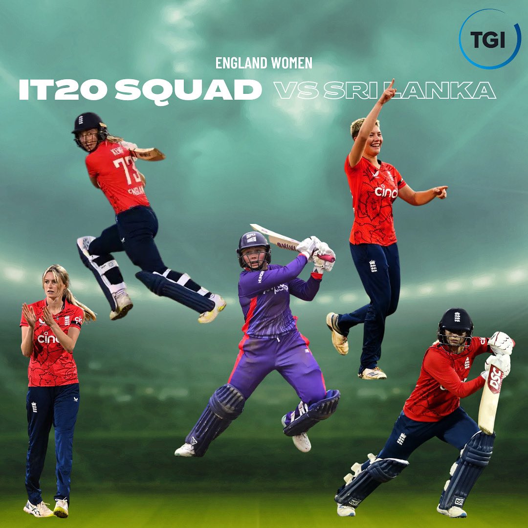 We are proud to have 5 players in the 🏴󠁧󠁢󠁥󠁮󠁧󠁿 squad for the it20 series vs 🇱🇰!

Congrats to @_laurenbell2, @KempFreya, @Wongi95, @Danni_Wyatt and also Bess Heath who has been called up for the first time!

We are delighted Bess & Lauren are also in the ODI squad.

#teamtgi @tgi_sport