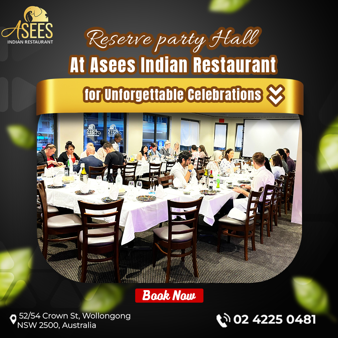 Reserve party Hall 
at Asees Indian Restaurant for Unforgettable Celebrations

Book Now 
☎️ 02 4225 0481
asees.com.au

#AseesRestaurant #WollongongEats #PartyHall  #Celebrations  #nsw #Australia #FoodieLife #InstaGoodFood #Wollongong #WollongongFoodScene
