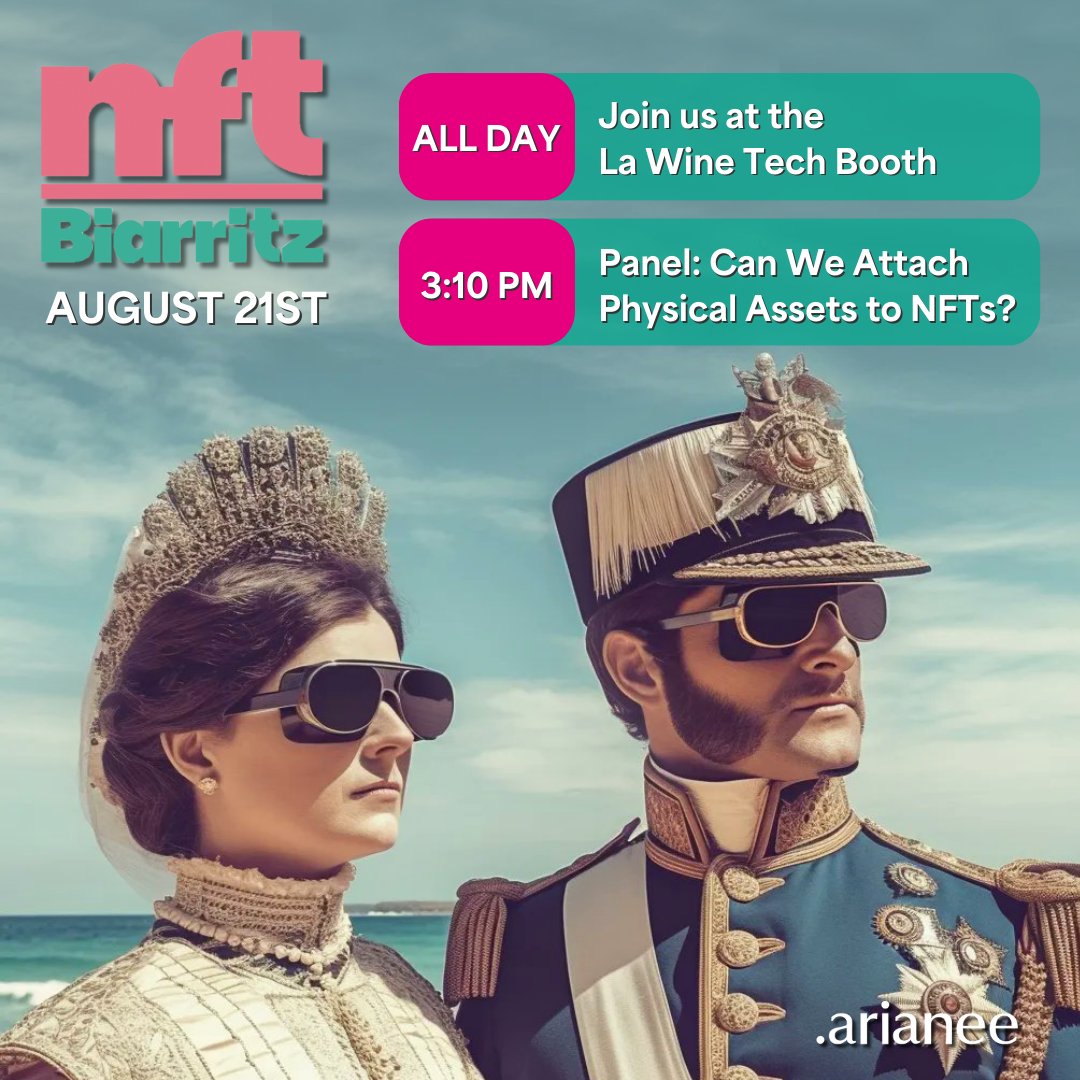 ArianeeProject's tweet photo. Day 1 of @NFTBiarritz, and we’re excited to be seaside with exhibitors, partners, and attendees!
Visit us @LaWineTech’s booth and catch our Co-founder @fred_montagnon for the panel "Attaching Physical Assets to NFTs" this afternoon!
#ArianeeSolutions #AcquireEngageRetain https://t.co/Vk6I1RKsDa