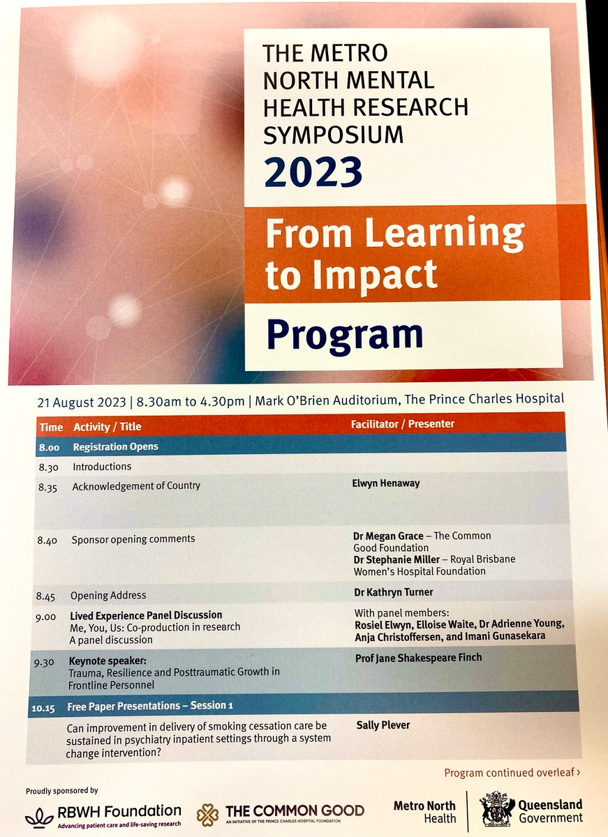 fairysatellite's tweet image. Loved joining colleagues @dr_am_young, Anja &amp;amp; Imani on a panel for #LivedExperience co-production &amp;amp; #CoDesign in #MentalHealth #research at the Metro North MH Research Symposium today. Great questions &amp;amp; discussion!
Also honoured to be asked to judge the research choice awards 😊