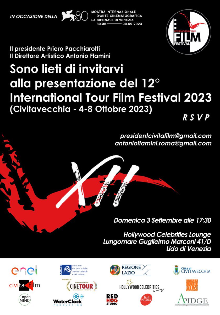 ITFF_OFFICIAL's tweet photo. Vi aspettiamo
#presentazione #festivaldivenezia #labiennale #venezia80 #casadelcinema #villaborghese
#civitavecchia #lazio #italia #roma, #vip, #selfie, #influencer, #festivaldicannes, #tour #cinemanacional, #film #cinemaitaliano, #cinemabrasileiro, #cinemalovers, #cinemagram, https://t.co/HPcuIZ2hcP