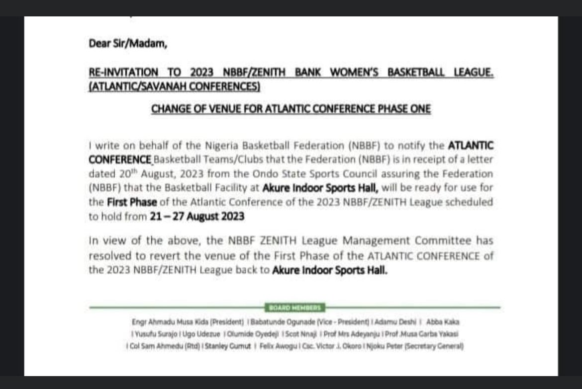 BballNaija's tweet photo. In the famous line of Aaliyah, “Let me see you go back, back, forth and forth” 🎵. 

The Federation has reverted the venue of the Zenith Women Basketball League to Akure. 

The #ZenithWBL will now hold in Akure from 21st to 27th August as earlier planned. https://t.co/EFHitiFQpz