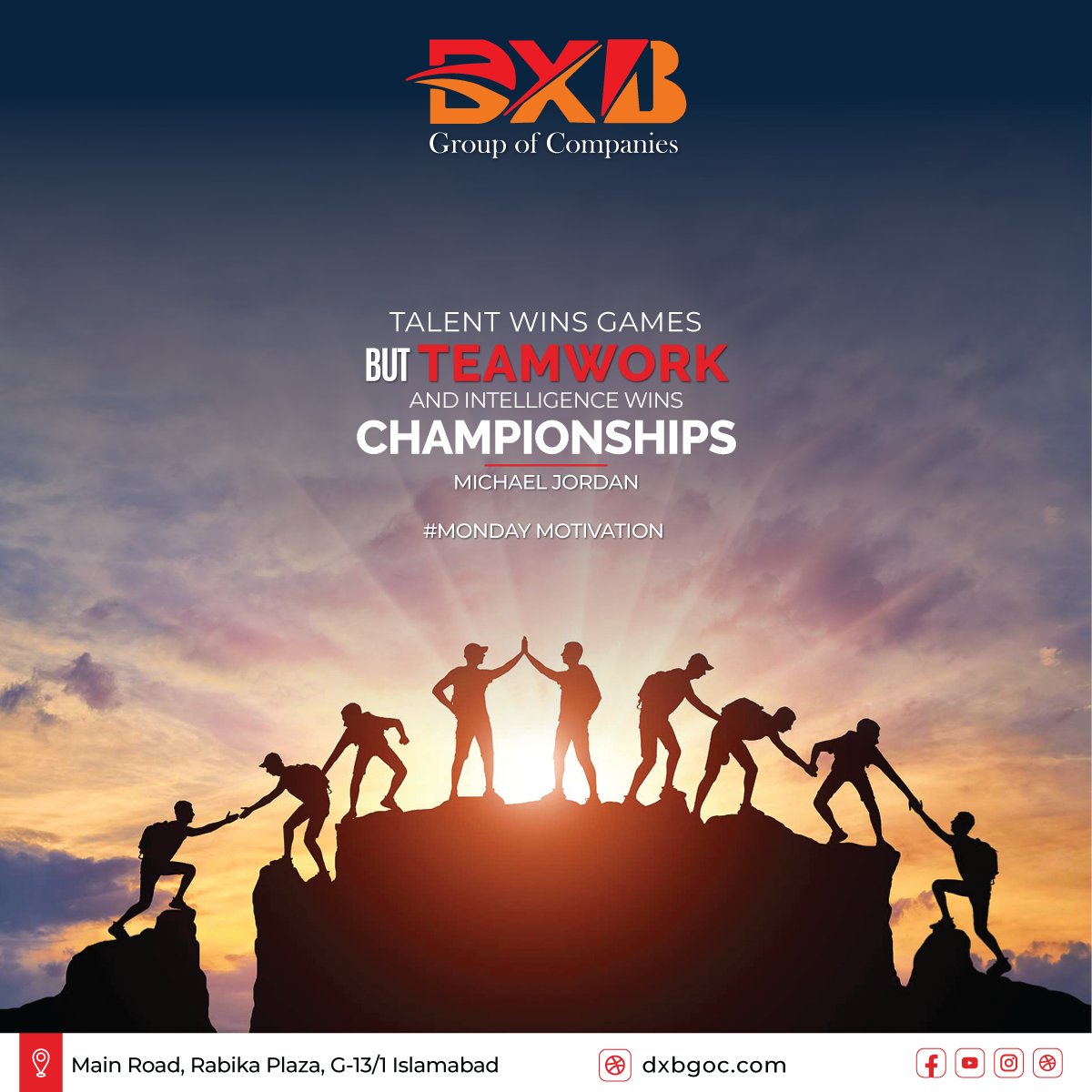 dxbgoc's tweet photo. 𝗠𝗼𝗻𝗱𝗮𝘆 𝗠𝗼𝘁𝗶𝘃𝗮𝘁𝗶𝗼𝗻
Talent wins games but teamwork and intelligence wins championships.
Website:
https://t.co/80mwT9kmdH
Facebook:
https://t.co/GFLFUspQBK
#DXB #barkhiyatown #mondaymotivation #motivation #newweek #goals #motivation #islamabad #realestate #organic https://t.co/dYFrjaphMi