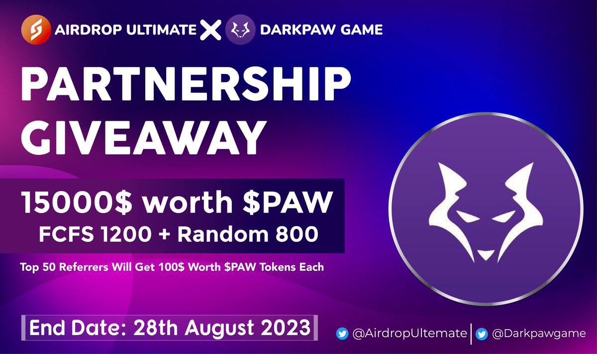 AirdropUltemate's tweet photo. 🥳 DarkPaw Game X Airdrop Ultimate #Giveaway 

🏆 Prize Pool «» 15,000$ worth $PAW

✅ Follow @AirdropUltemate &amp;
@Darkpawgame
✅ Like, RT &amp; Tag 3 Friends
✅ Complete #Gleam⤵️
https://t.co/uspftccmJE

⏳ Ends 28th August

#DARKPAW #Airdrop #Giveaway #Crypto #PAW #P2EGame #BSC https://t.co/NWSaWXALB2
