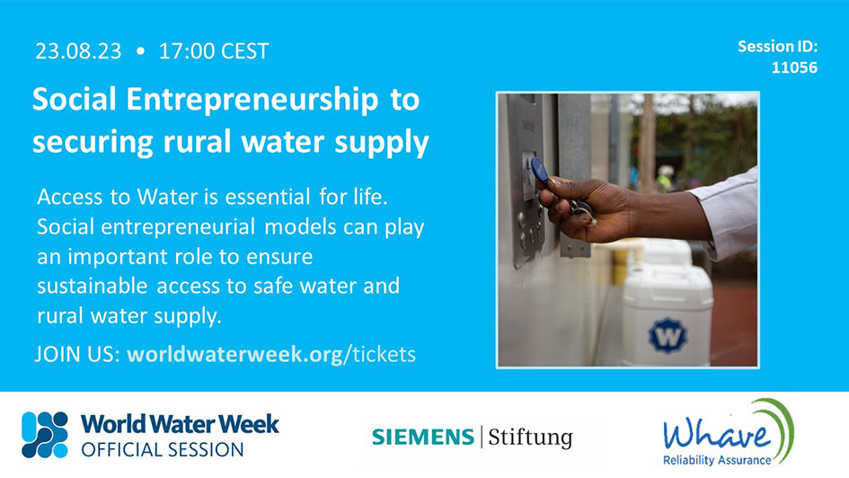 💧It's #WorldWaterWeek! Register for free and join our online session 'Social Entrepreneurship to Securing Rural Water Supply' on 23 August, 17:00. Together with our partner @Whave_Solutions, we will share insights into our water projects in East Africa. worldwaterweek.org/tickets