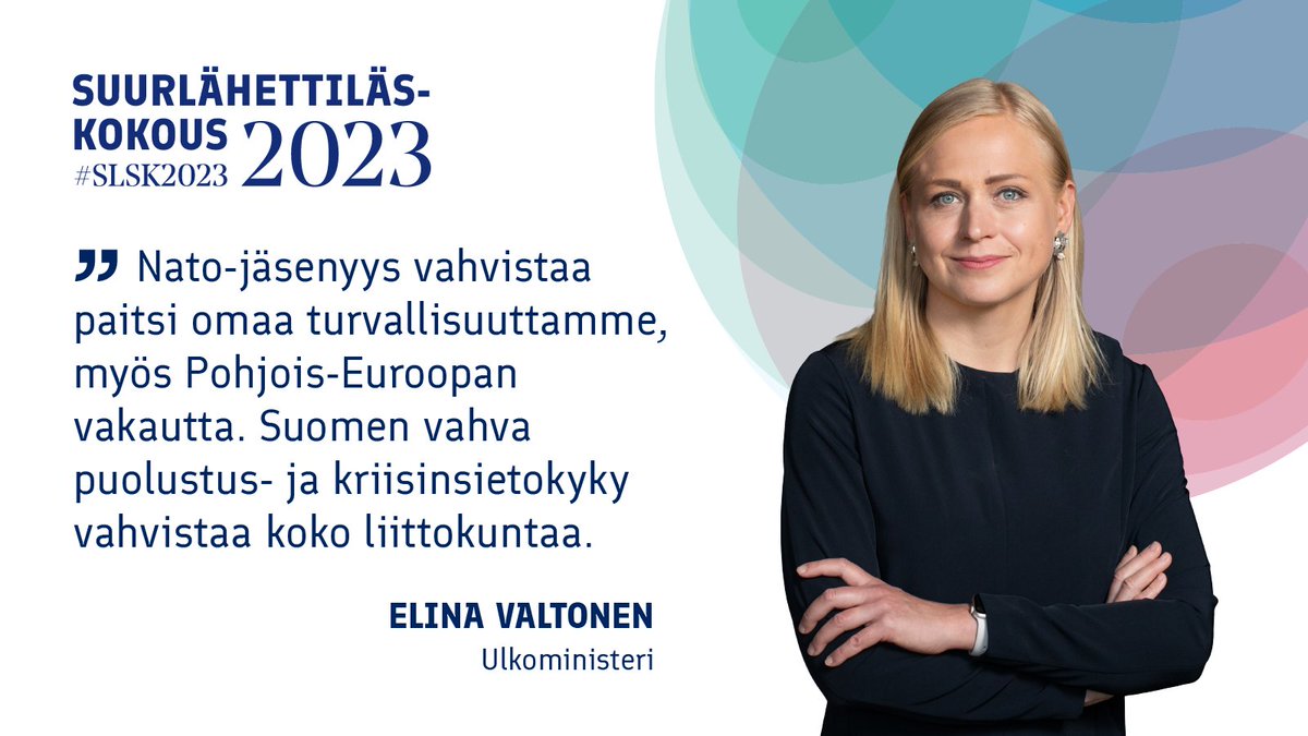 Suomen ulko- ja turvallisuuspolitiikassa on alkanut uusi aikakausi. Nato-jäsenyyden myötä Suomi on sotilaallisesti liittoutunut maa, sanoo ulkoministeri <a href="/elinavaltonen/">Elina Valtonen</a> #SLSK2023 #turpo