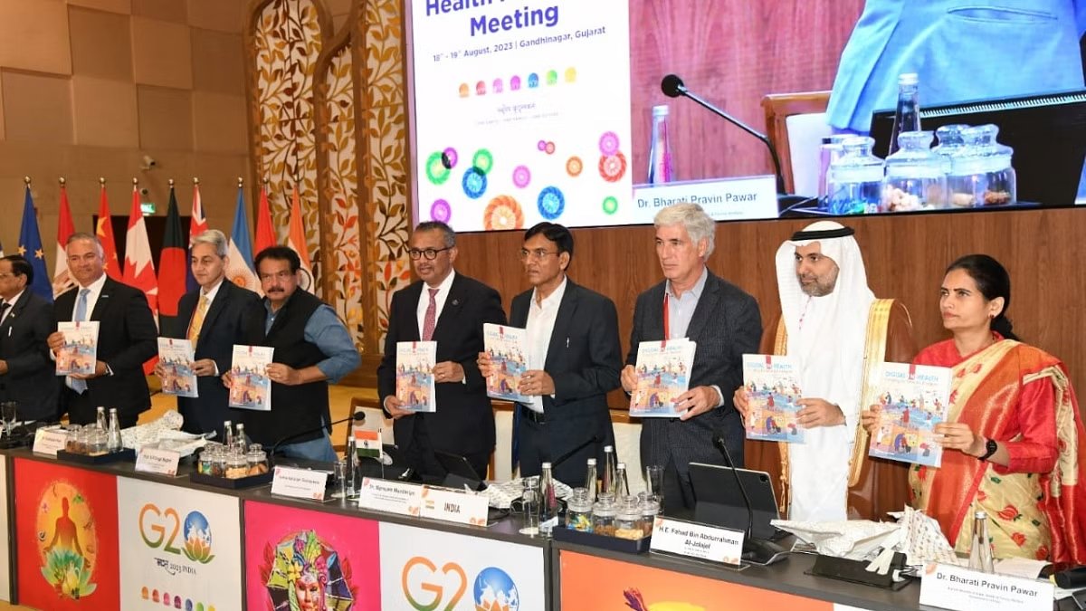 Moneymintfm's tweet photo. The Outcome Document from the G20 Health Ministers Meeting in Gandhinagar, India, August 18-19, 2023, renews G20 nations' dedication to fortify the worldwide health framework and prevent pandemics. https://t.co/gpdPRPcDey
