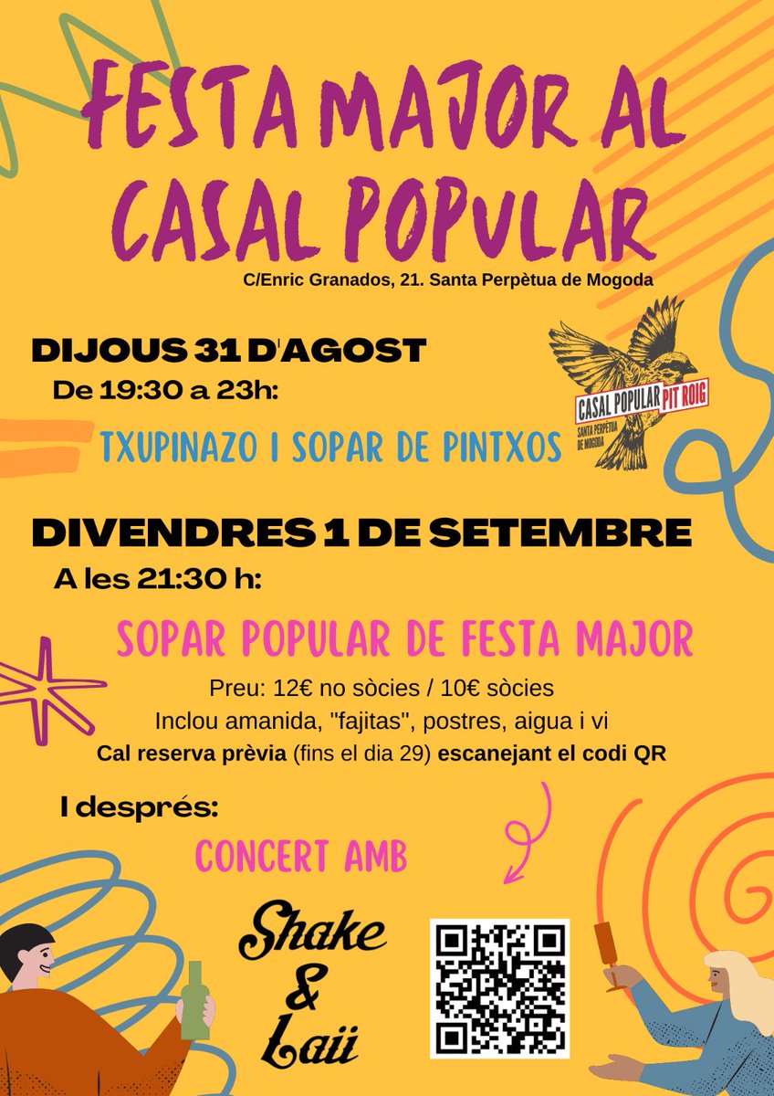 CasalSPM's tweet photo. Aquesta Festa Major tenim obert dijous i divendres!

No et perdis el sopar popular de Festa Major!!! https://t.co/gHoZZxi0mt
