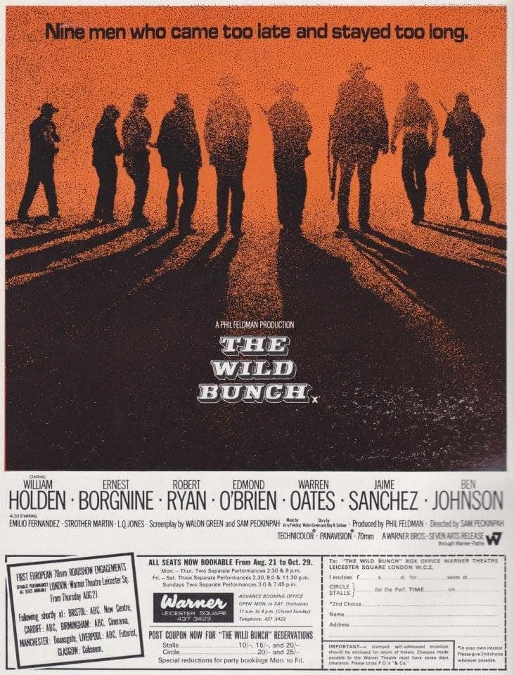 Fifty-four years ago today, nine men who came too late and stayed too long arrived at the Warner Leicester Square… #TheWildBunch #1960s #SamPeckinpah #western #WilliamHolden #RobertRyan #ErnestBorgnine #westernfilm