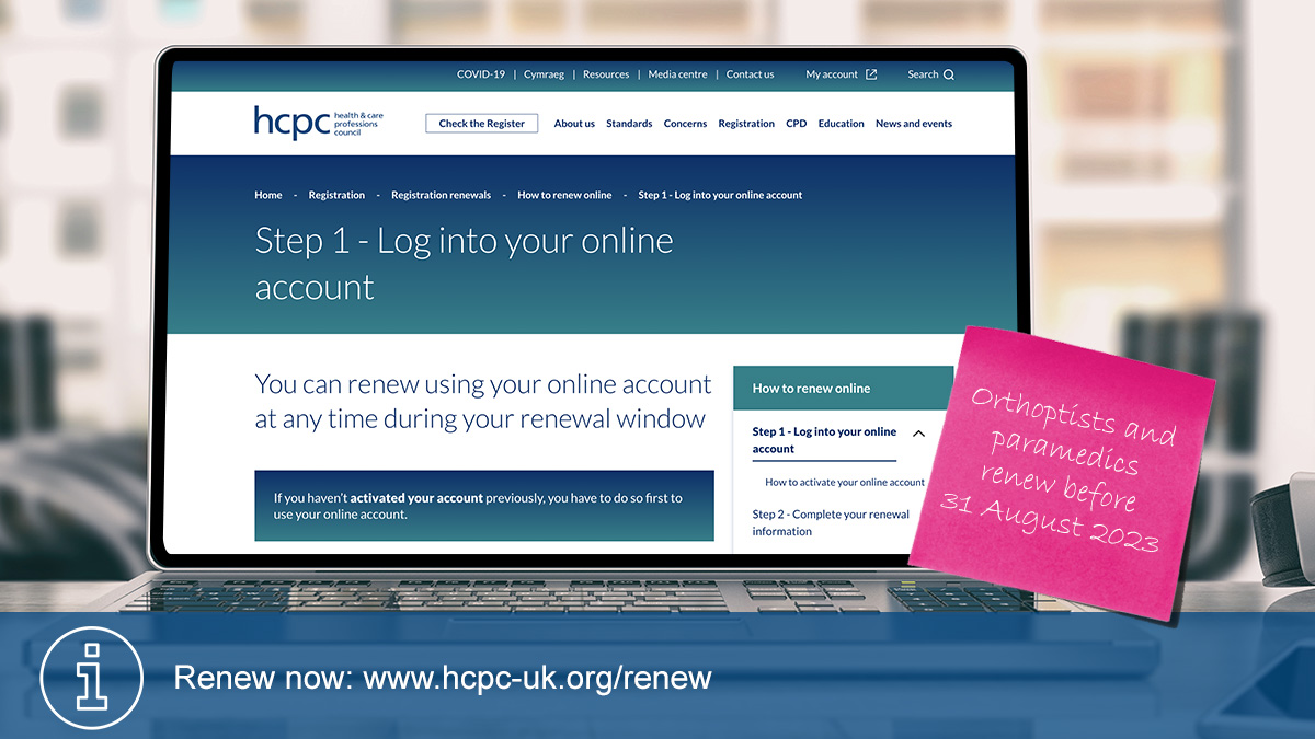 The_HCPC's tweet photo. Orthoptists and paramedics - there are only 11 days left to renew your registration!

Make sure to complete all steps of the process before 31 August 2023.

More info and tips on how to renew using your online account 👇👇👇

https://t.co/DdegRy0w7l https://t.co/UU9GkzIyuw