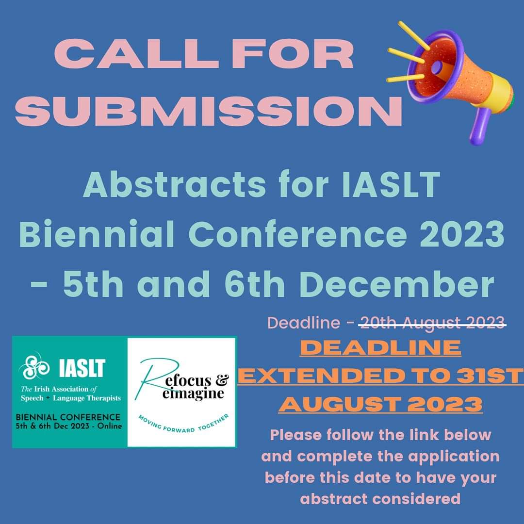 iaslt's tweet image. Call for abstract submissions for the IASLT Biennial Conference - Extended to 31st August.
This year’s conference will take place online on 5th &amp;amp; 6th December 2023. Submit your abstract:  iaslt2023.exordo.com