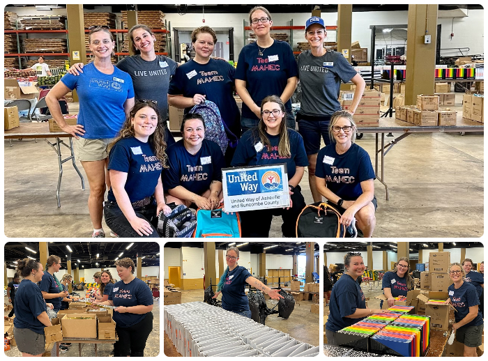 It's back-to-school time & members of MAHEC's Dept of Community & Public Health recently volunteered at the @UnitedWayABC School Supply Drive--almost 1,700 backpacks filled with supplies that area elementary, middle & high school students need to win in the classroom!