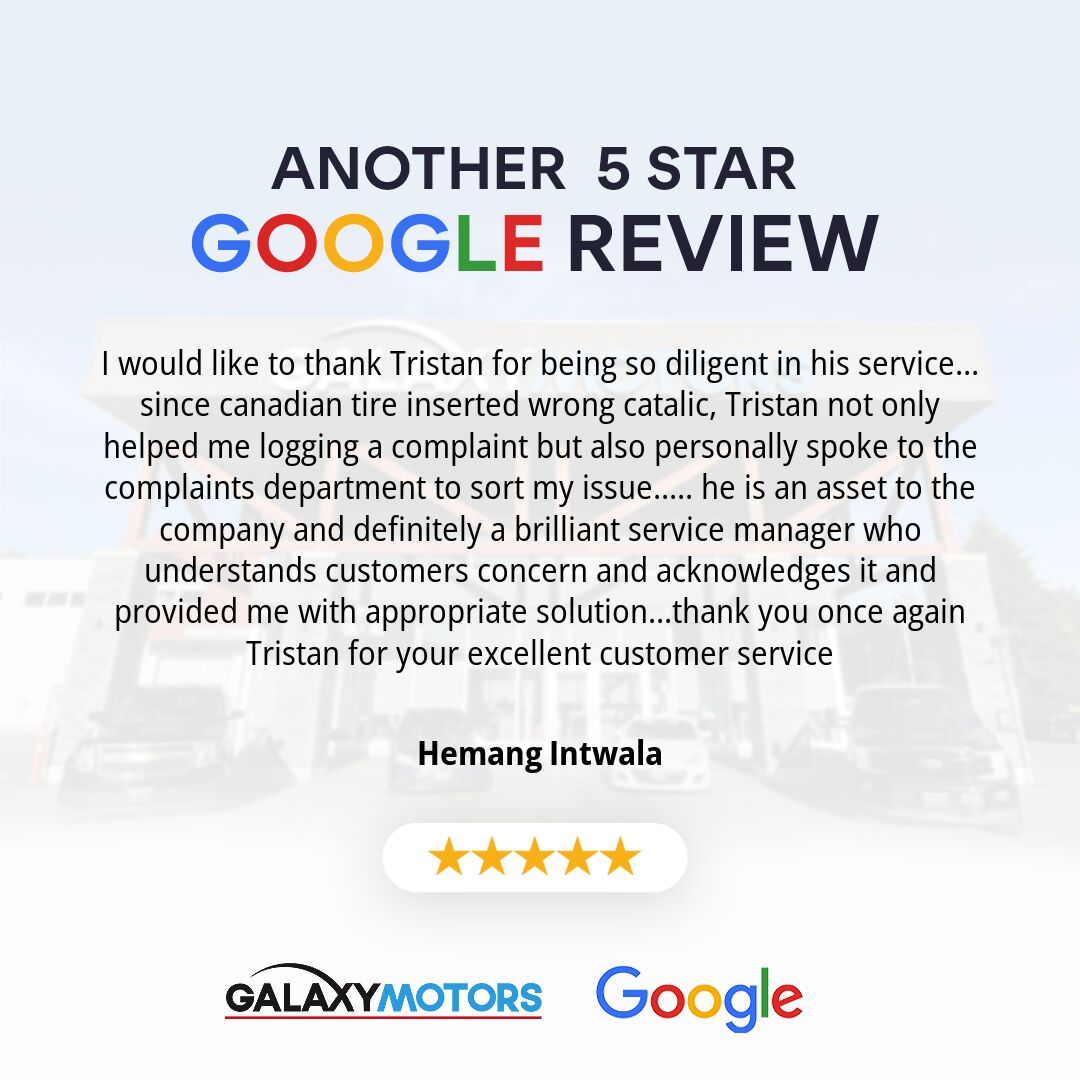 Another 5 Star Google Review! Thank you for working with us Hemang Intwala.
#5StarGoogleReview #GalaxyMotors